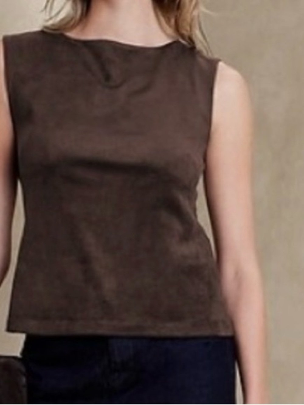 Banana Republic Vegan Suede Brown Top Size Large Square Neck